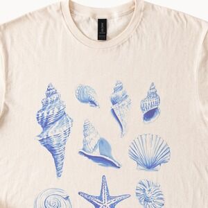 Seashells and Starfish Watercolor Graphic Tee Natural
